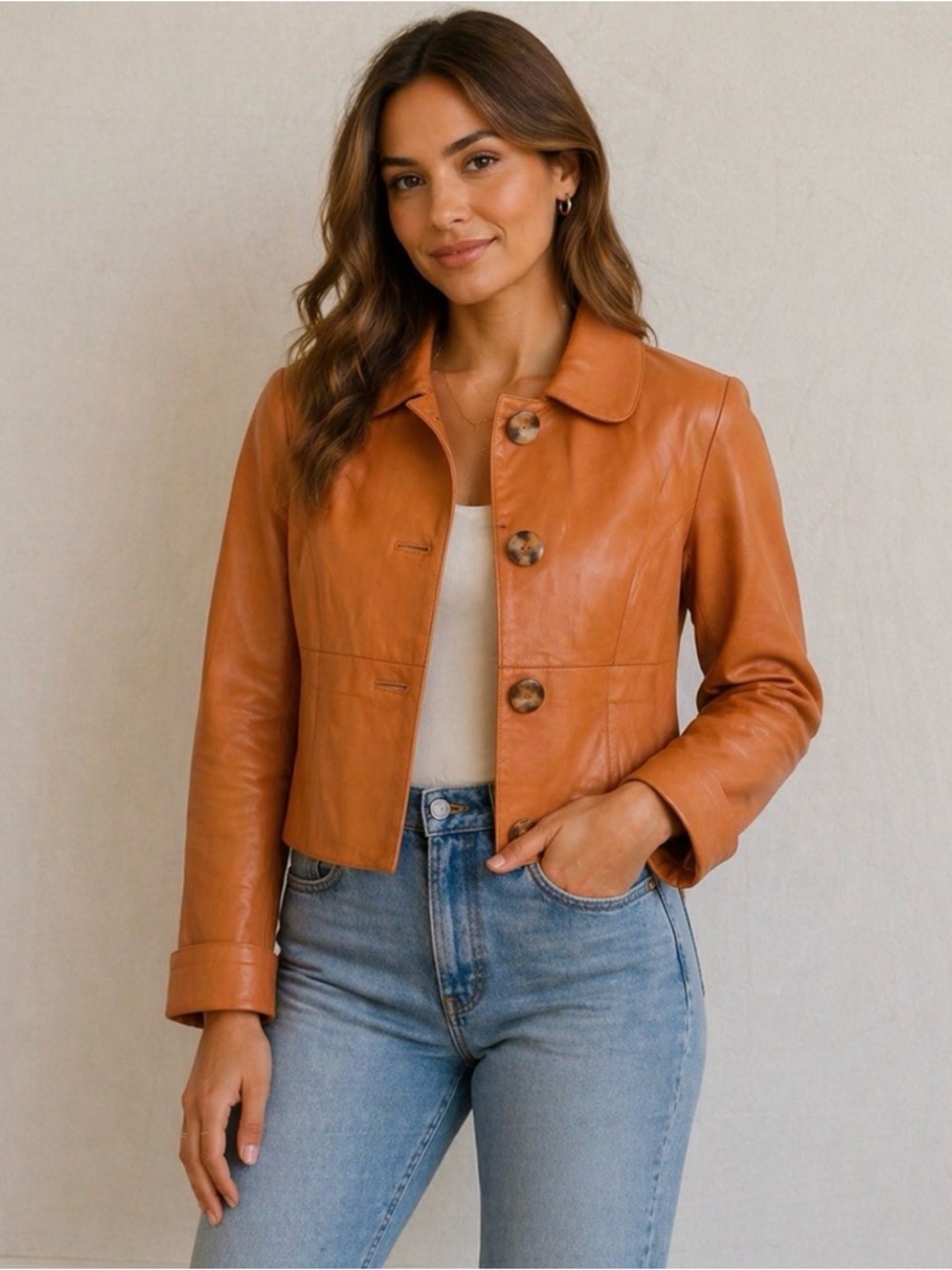 Wilsons Leather jacket, orange, women’s size small, peplum style. - Picture 3 of 8